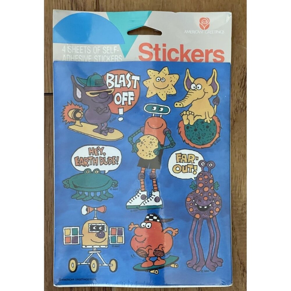 VTG American Greetings Stickers Monsters  Aliens Blast off Far Out Sealed USA